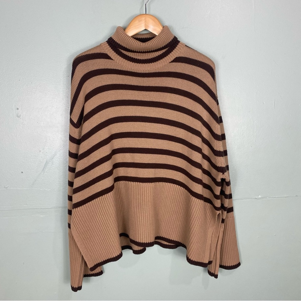 Toteme Brown Striped Signature Turtleneck Sweater Chunky Draped‎ Sz M Wool Blend - Picture 2 of 10